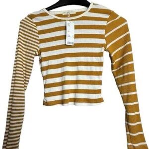 Striped Long Sleeve Top - Mustard and White